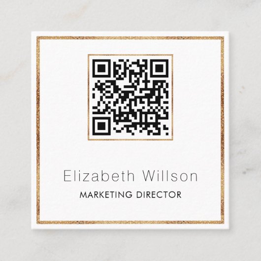 Chic Professional QR Code Gold Glitter Lijst Vierkante Visitekaartje (Voorkant)