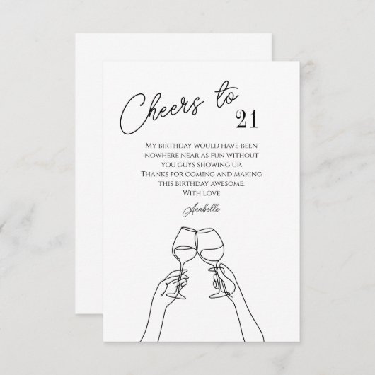 Chic proost op 21ste verjaardagsfeestje bedankkaart (Voorkant / Achterkant)