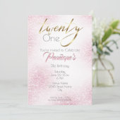 Chic Pure Pink Glitter en Gold 21st Kaart (Staand voorkant)