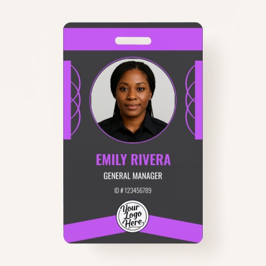 Chic Purple and Gray Professional ID Holder Badge (Voorkant)