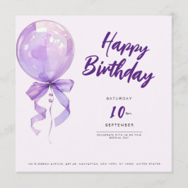 chic Purple balloons birthday invitation Kaart