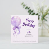 chic Purple balloons birthday invitation Kaart (Staand voorkant)