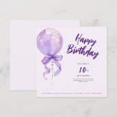 chic Purple balloons birthday invitation Kaart (Voorkant / Achterkant)