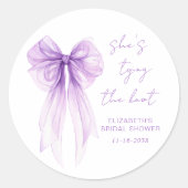 Chic Purple Bow Watercolor Bridal Shower Ronde Sticker (Voorkant)