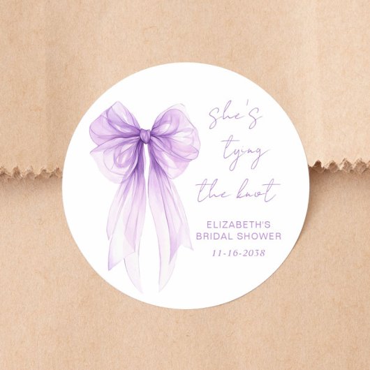 Chic Purple Bow Watercolor Bridal Shower Ronde Sticker