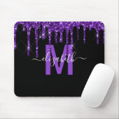 Chic Purple Dripping Glitter Monogram Name Muismat (Met muis)