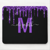 Chic Purple Dripping Glitter Monogram Name Muismat (Voorkant)