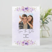 Chic Purple Floral Wedding Save the Date Kaart (Staand voorkant)