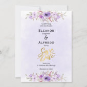 Chic Purple Floral Wedding Save the Date Kaart (Achterkant)