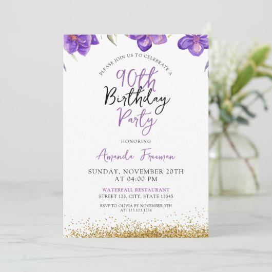 Chic Purple Flowers 90ste verjaardag Kaart (Staand voorkant)