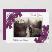 Chic Purple Flowers Wedding Photo Bedankkaart (Voorkant / Achterkant)