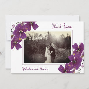 Chic Purple Flowers Wedding Photo Bedankkaart