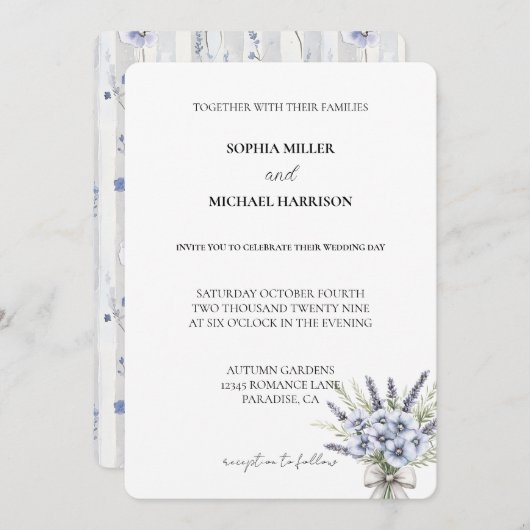 Chic Purple Lavender Floral Wedding Kaart (Voorkant / Achterkant)