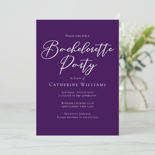 Chic Purple Minimalist Bachelorette Party Kaart (Staand voorkant)