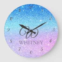 Chic Purple Ombre Blue Glitter Modern              Grote Klok