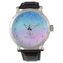 Chic Purple Ombre Blue Glitter Modern              Horloge