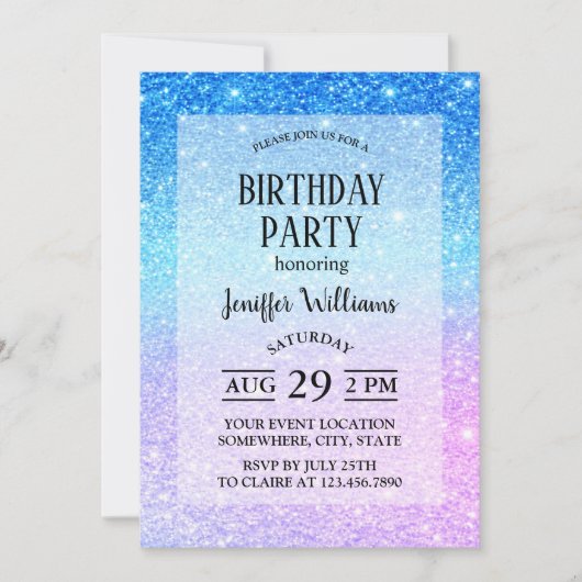 Chic Purple Ombre Blue Glitter Modern              Kaart (Voorkant)