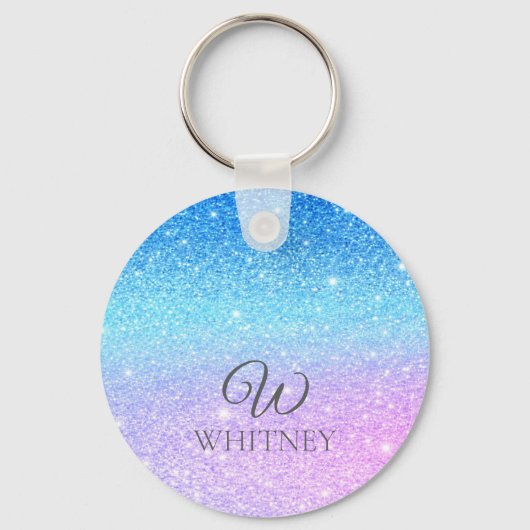 Chic Purple Ombre Blue Glitter Modern              Sleutelhanger (Voorkant)