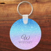 Chic Purple Ombre Blue Glitter Modern              Sleutelhanger (Voorkant)
