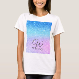 Chic Purple Ombre Blue Glitter Modern              T-shirt