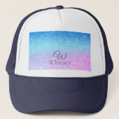 Chic Purple Ombre Blue Glitter Modern              Trucker Pet (Voorkant)