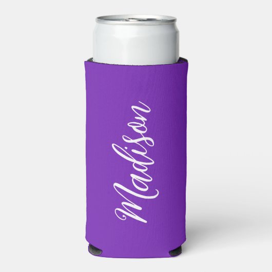 Chic Purple Personalized Name Handwritten Script Seltzer Blikjeskoeler (Seltzer Voorkant)