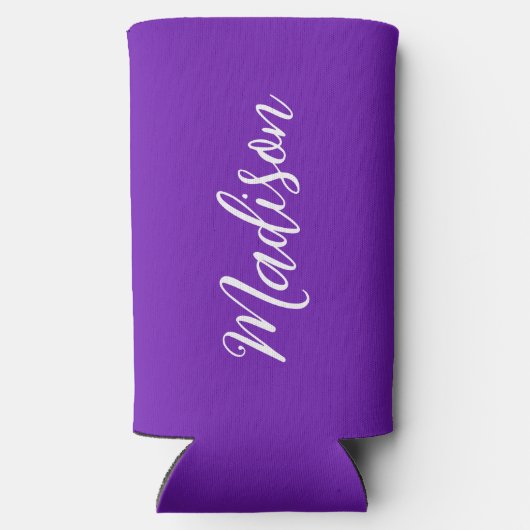 Chic Purple Personalized Name Handwritten Script Seltzer Blikjeskoeler (Achterkant)