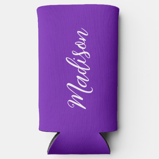 Chic Purple Personalized Name Handwritten Script Seltzer Blikjeskoeler (Voorkant)
