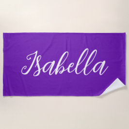 Chic Purple Personalized Name Handwritten Script Strandlaken
