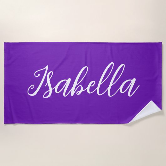 Chic Purple Personalized Name Handwritten Script Strandlaken (Voorkant)