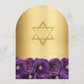 Chic Purple Rose Floral Gold Bat Mitzvah Kaart (Achterkant)