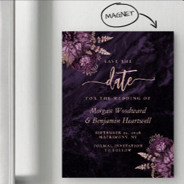 Chic Purple Rose Gold Floral Wedding Save the Date Magnetische Uitnodiging