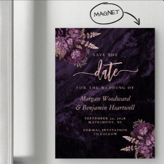 Chic Purple Rose Gold Floral Wedding Save the Date Magnetische Uitnodiging