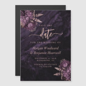 Chic Purple Rose Gold Floral Wedding Save the Date Magnetische Uitnodiging (Voorkant / Achterkant)