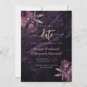 Chic Purple Rose Gold Floral Wedding Save the Date Magnetische Uitnodiging (Voorkant)