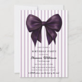 Chic Purple Stripes Birthday QR Invite Kaart (Voorkant)