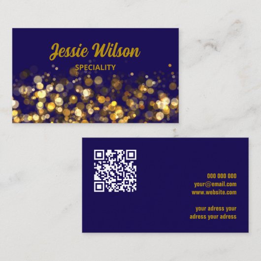 Chic QR Code licht glitter marine professional Visitekaartje (Voorkant / Achterkant)