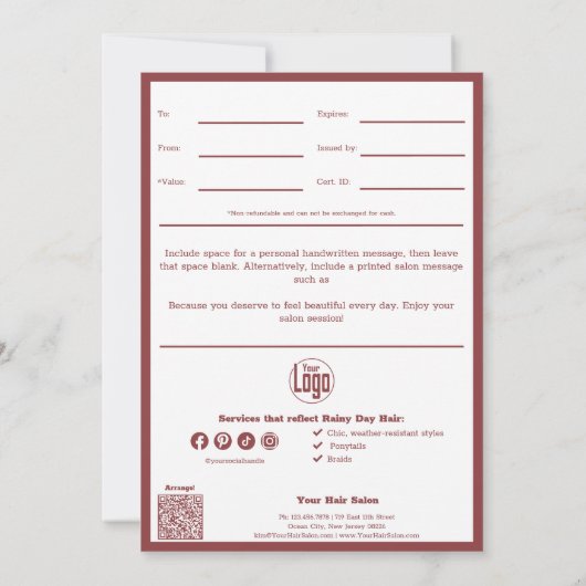 Chic QR Code Services Opmerking April Cadeaubon (Achterkant)