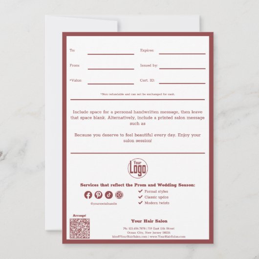 Chic QR Code Services Opmerking Kan Cadeaubon Kope (Achterkant)