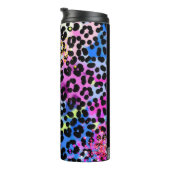 *~* Chic QR Glitter Animal Leopard Spots Blue Thermosbeker (Geroteerd rechts)