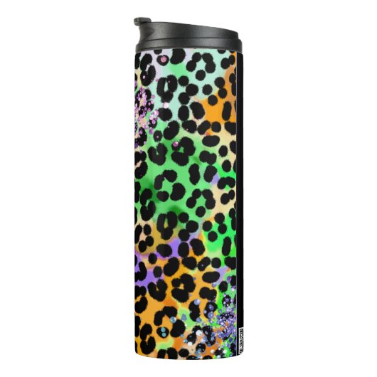 *~* Chic QR Glitter Animal Leopard Spots Peach Thermosbeker (Geroteerd rechts)