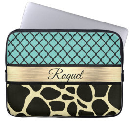 Chic Quatrefoil Giraffe Print Laptop Sleeve