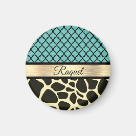 Chic Quatrefoil Giraffe Print Magneet