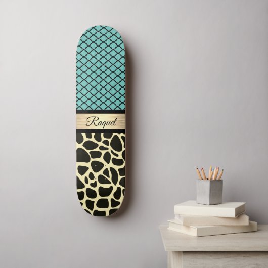 Chic Quatrefoil Giraffe Print Persoonlijk Skateboard (Muurkunst)