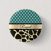 Chic Quatrefoil Giraffe Print Ronde Button 3,2 Cm (Voorkant)