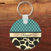 Chic Quatrefoil Giraffe Print Sleutelhanger (Achterkant)