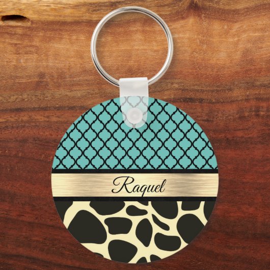 Chic Quatrefoil Giraffe Print Sleutelhanger (Achterkant)