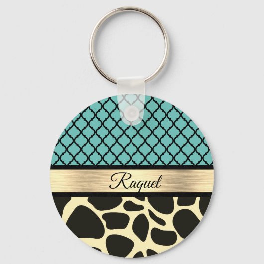 Chic Quatrefoil Giraffe Print Sleutelhanger (Achterkant)