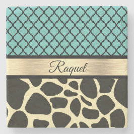Chic Quatrefoil Giraffe Print Stenen Onderzetter