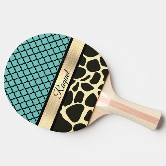 Chic Quatrefoil Giraffe Print Tafeltennisbatje (Zijkant)